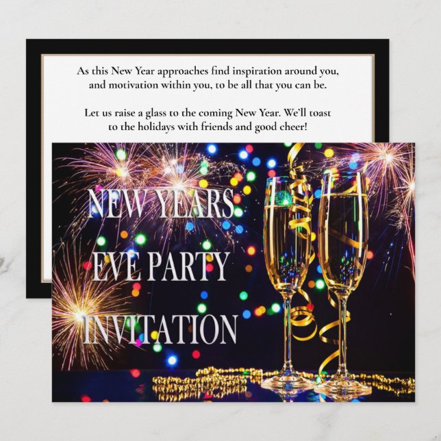 Elegantes Festivals Silvester Party Einladung (Vorne/Hinten)