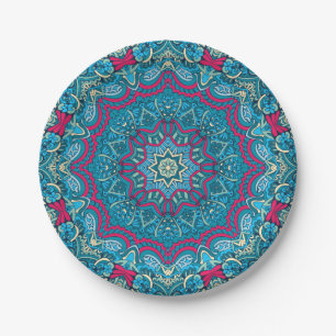 Elegantes festliches Boho-Farben nahtloses Muster  Pappteller