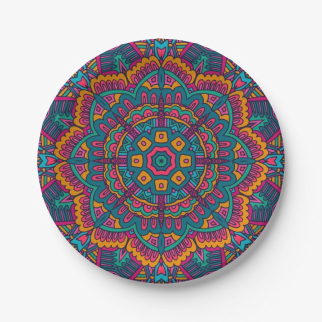 Elegantes festliches Boho Farbenvolles nahtloses M Pappteller (Vorderseite)
