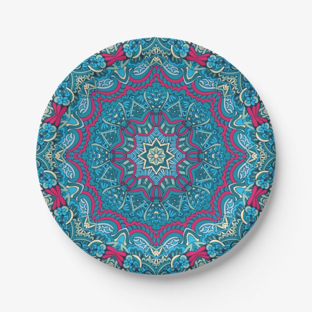 Elegantes festliches Boho Farbenvolles nahtloses M Pappteller (Vorderseite)