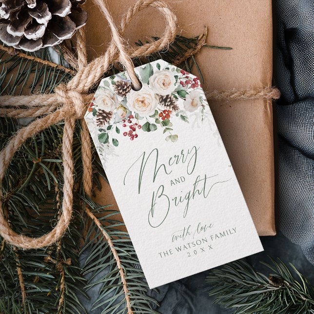 Elegantes festliches florales fröhliches und helle geschenkanhänger (Elegant Festive Floral Merry And Bright Christmas Gift Tags)