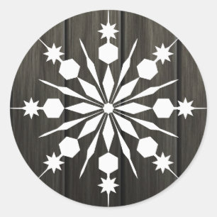 Elegantes festliches Rustikales Schneeflocken Weih Runder Aufkleber