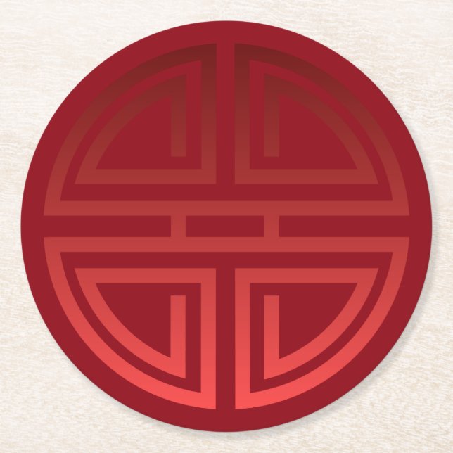 Elegantes festliches schickes rotes chinesisches runder pappuntersetzer (Vorderseite)