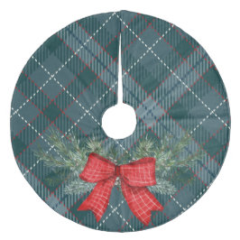 Elegantes festliches Weihnachtsbartan kariert blau Fleece Weihnachtsbaumdecke