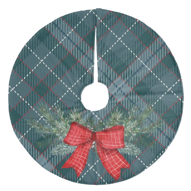Elegantes festliches Weihnachtsbartan kariert blau Fleece Weihnachtsbaumdecke (Vorderseite)