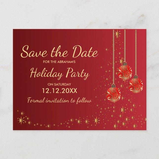 Elegantes festliches Weihnachtsfest Save the Date Ankündigungspostkarte (Vorderseite)