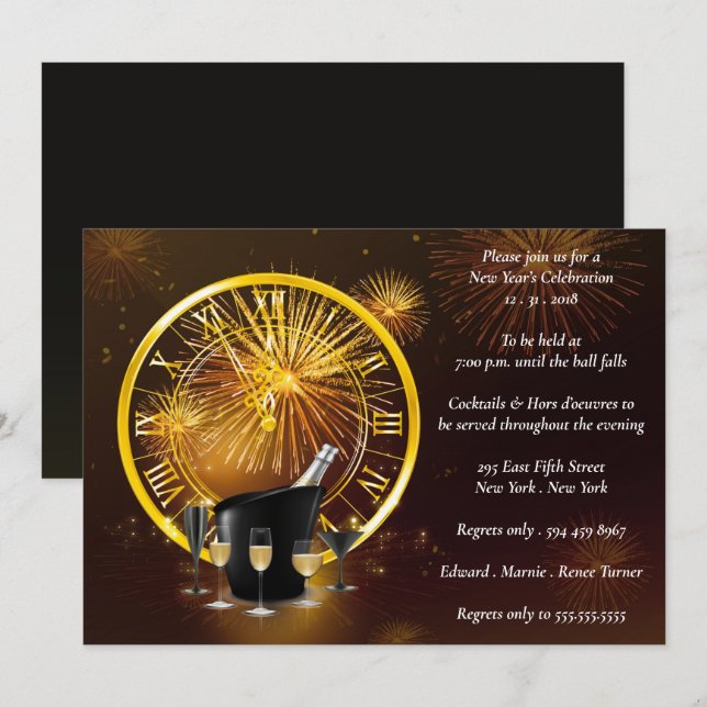 Elegantes Fireworks Display Silvester Party Einladung (Vorne/Hinten)