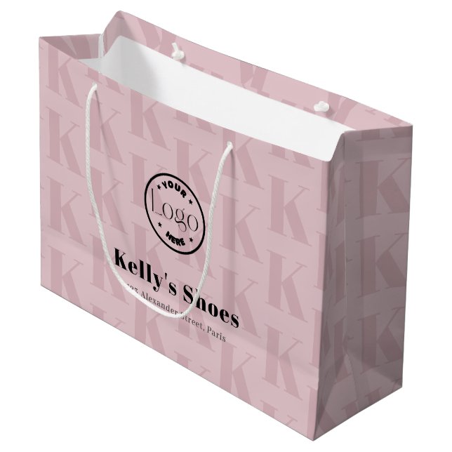 Elegantes Firmenlogo | Monogram Shopping Große Geschenktüte (Vorderseite Schrägansicht)