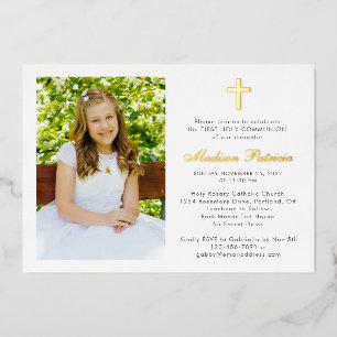 Elegantes First Communion Foto Real Gold Folieneinladung