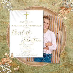 Elegantes First Holy Communion Gold Signature Foto Save The Date