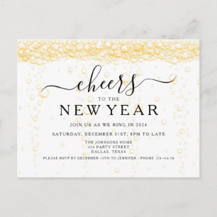 Elegantes Fizz Silvester-Party Einladungspostkarte