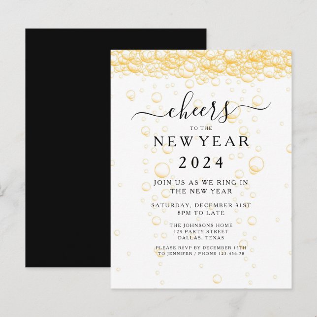 Elegantes Fizz Silvester-Party Einladungspostkarte (Vorne/Hinten)
