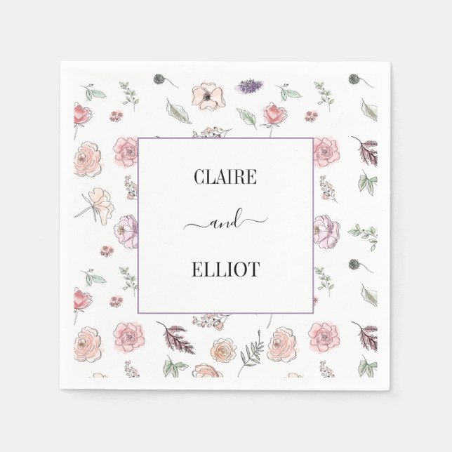 Elegantes Flat Moderne botanische Grüne Hochzeit Serviette (Vorderseite)