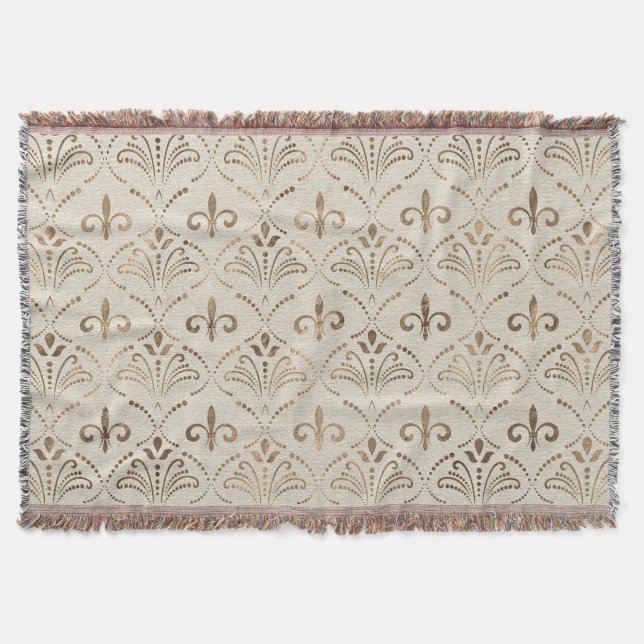 Elegantes Fleur-de-lis-Muster - Pastellgold Decke (Vorderseite)