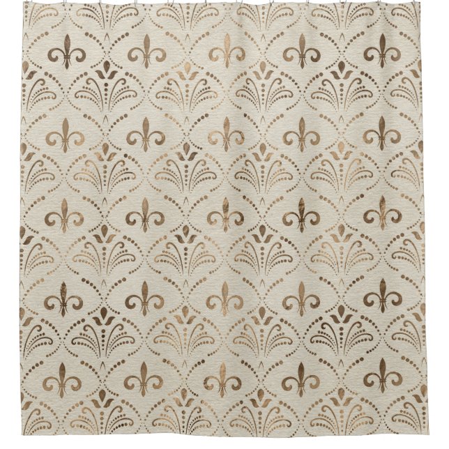 Elegantes Fleur-de-lis-Muster - Pastellgold Duschvorhang (Vorderseite)