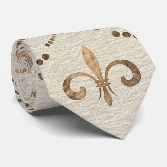 Elegantes Fleur-de-lis-Muster - Pastellgold Krawatte (Gerollt)