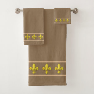 Élégantes fleurs de lis dorées chic sur beige marr