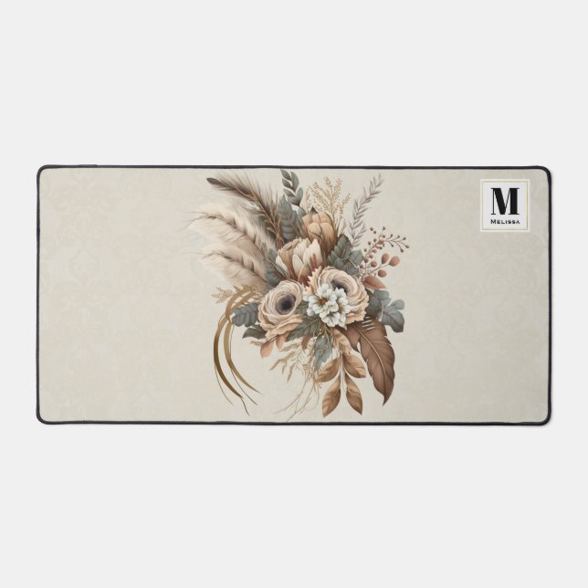 Élégantes Fleurs Feuillage et plumes Monogramme (Recto)