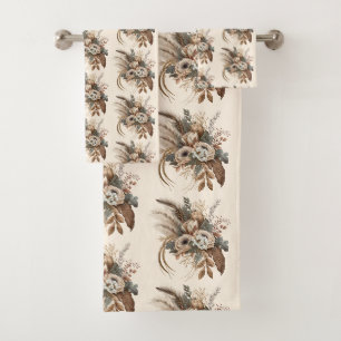 Élégantes Fleurs Foliage et Plumes Motif