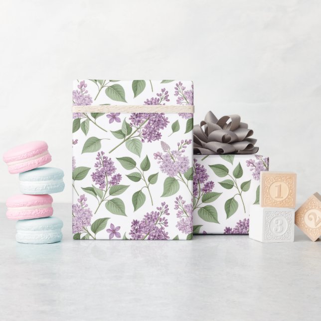 Elegantes Flieder-Blumenmuster Geschenkpapier (Babyparty)