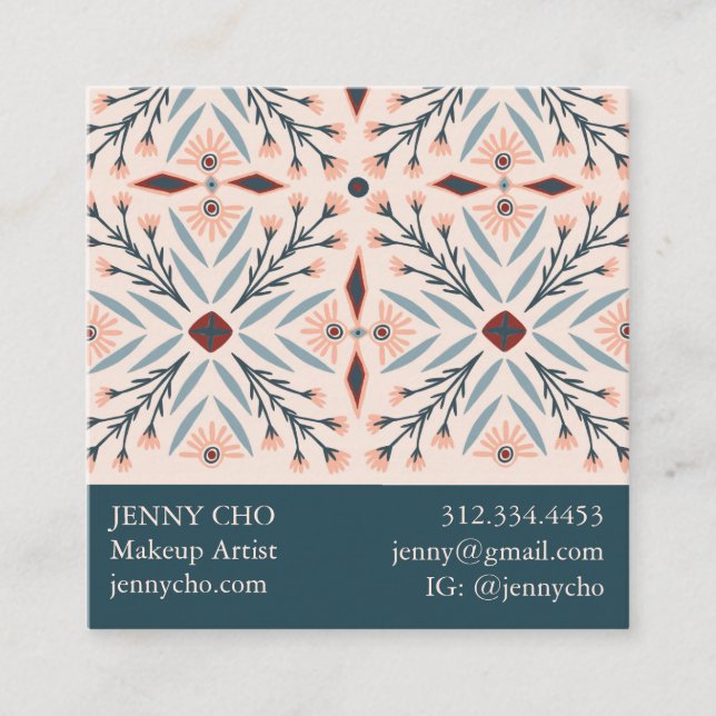 Elegantes Fliesen Geometric Pink Blau Quadratische Visitenkarte (Vorderseite)