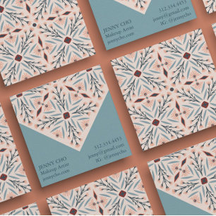 Elegantes Fliesen Geometric Pink Blau Quadratische Visitenkarte