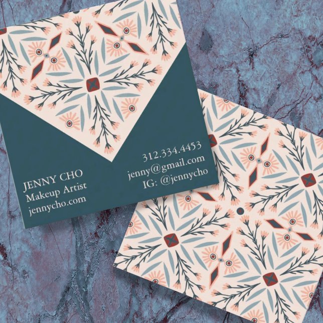 Elegantes Fliesen Geometric Pink Blau Quadratische Visitenkarte (Von Creator hochgeladen)