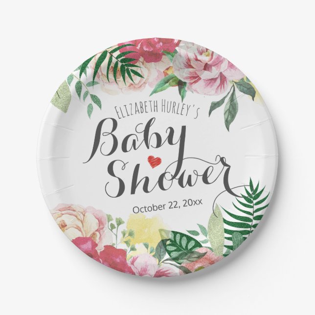 Elegantes Flora-Baby / Brautparty Pappteller (Vorderseite)