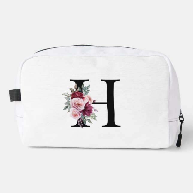 Elegantes Floral Anfangsname Monogramm Waschbeutel (Vorderseite)