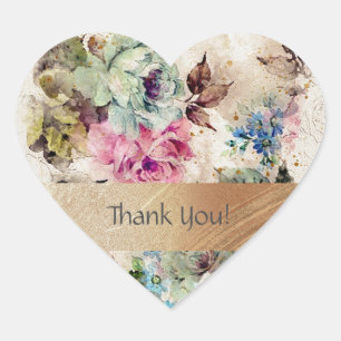 Elegantes floral Aquarell Gold Danke Herz-Aufkleber