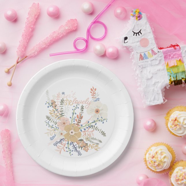 Elegantes Floral Bouquet Girly Sprichwort Pappteller (Party)