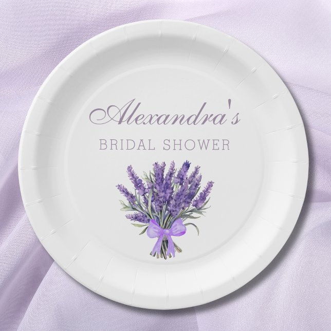 Elegantes Floral Bow Lavender Brautparty Pappteller (Von Creator hochgeladen)