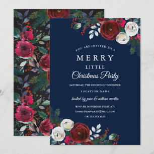 Elegantes floral Burgundy Navy Weihnachtsfest Part Einladung