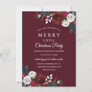 Elegantes floral Burgundy Rotes Weihnachtsfest Par Einladung