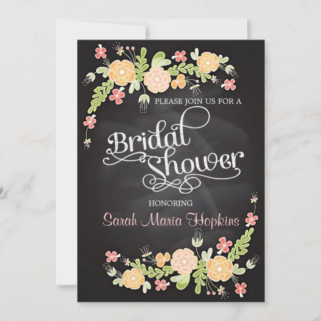Elegantes Floral Chalkboard Modernes Brautparty Einladung (Vorderseite)