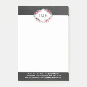 Elegantes Floral & Chalkboard Personal oder Busine Post-it Klebezettel