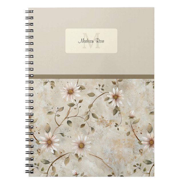 Elegantes floral Daisy Muster Monogramm Notizblock (Vorderseite)