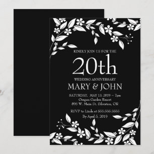 Elegantes Floral Design 20 Jahre Jubiläum Einladun Einladung