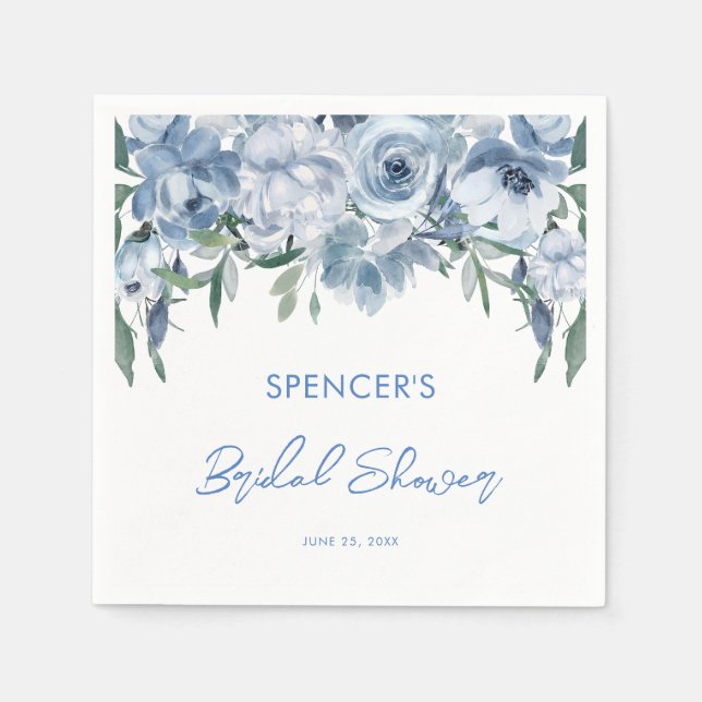 Elegantes floral Dusty Blue Brautparty Serviette (Vorderseite)