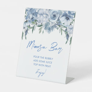 Elegantes floral Dusty Blue Mimosa Bar Brautparty Sockelschild