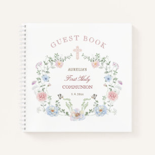 Elegantes Floral Frame First Communion Gästebuch Notizbuch