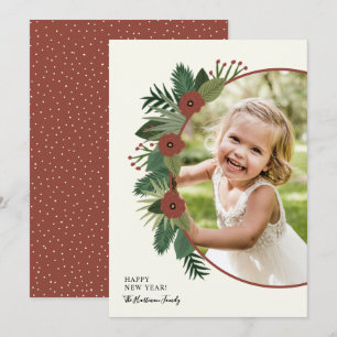 Elegantes Floral Frame Happy New Year Foto Feiertagskarte