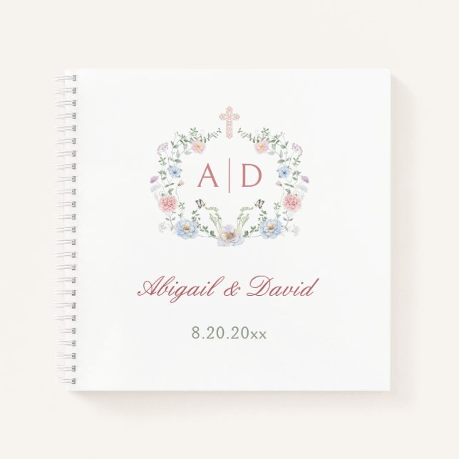 Elegantes Floral Frame Religious Wedding Guest Boo Notizbuch (Vorderseite)