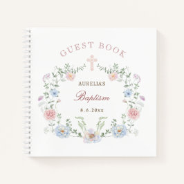 Elegantes Floral Frame Taufe Gästebuch Notizbuch