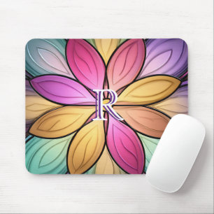 Elegantes, floral gestaltetes Glasmonogramm-Initia Mousepad