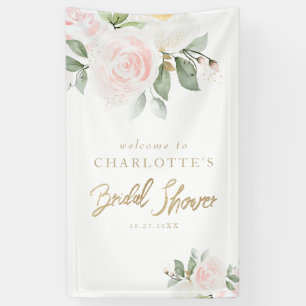 Elegantes Floral Gold Brautparty Willkommen Banner