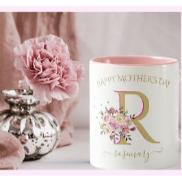 Elegantes Floral Gold Rosa IHRER Monogramm Name Zweifarbige Tasse
