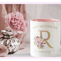 Elegantes Floral Gold Rosa IHRER Monogramm Name