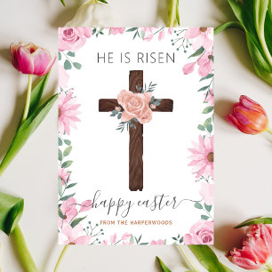 Elegantes Floral Happy Oaster Cross Christlich Feiertagskarte