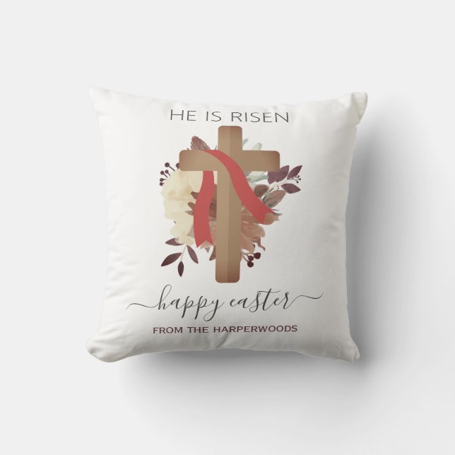 Elegantes Floral Happy Oaster Cross Christlich Kissen (Vorderseite)